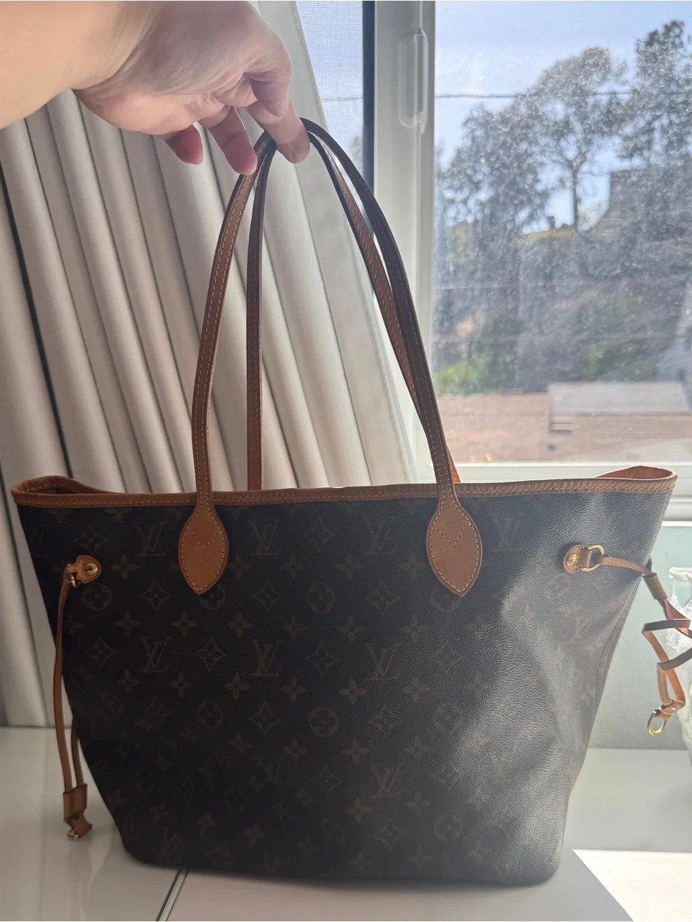Authentic Louis Vuitton Brown Monogram Canvas Tote with Tan Leather Trim